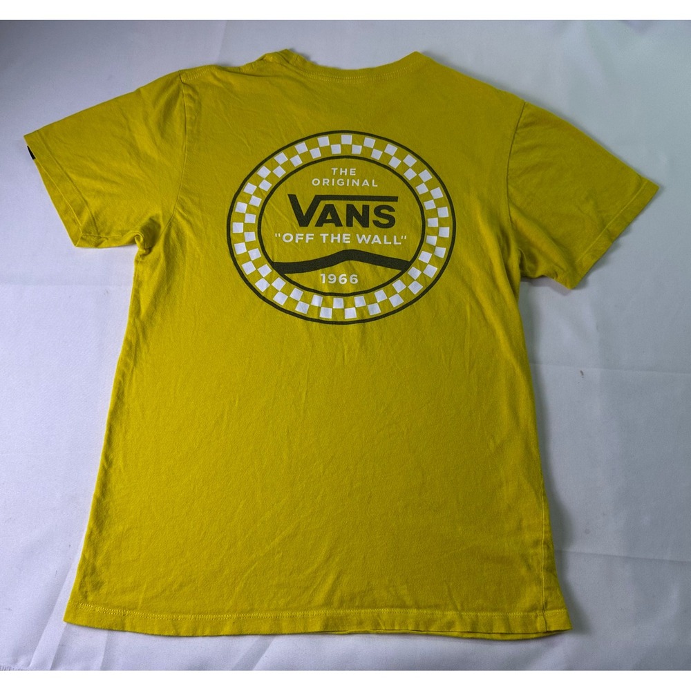Vans Off The Wall Shirt Small Yellow Checkered Circle Logo Skater Retro 1966 Tee
